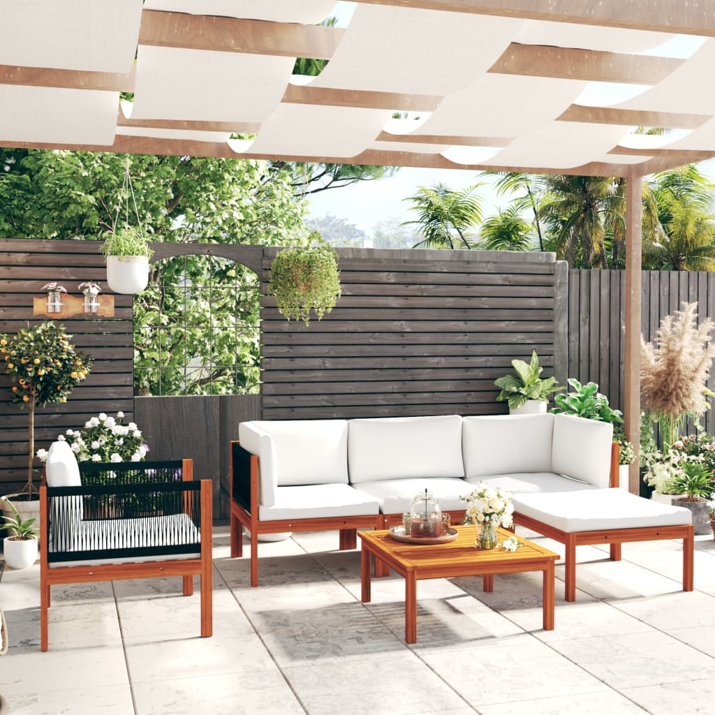 vidaXL 6-piece Garden Lounge Set with Cushions Cream Acacia Wood & Rope