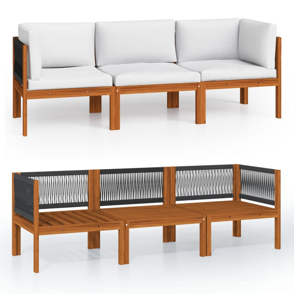 vidaXL 3-Seater Garden Sofa with Cushions Acacia Wood & Rope