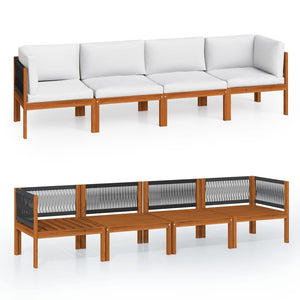 vidaXL 4-Seater Garden Sofa with Cushions Acacia Wood & Rope