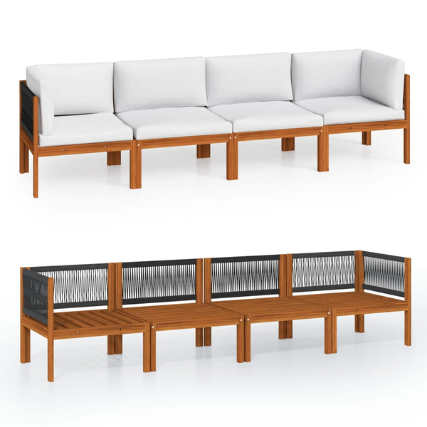 vidaXL 4-Seater Garden Sofa with Cushions Acacia Wood & Rope