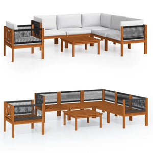 vidaXL 7-Piece Garden Lounge Set with Cushions Cream Acacia Wood & Rope