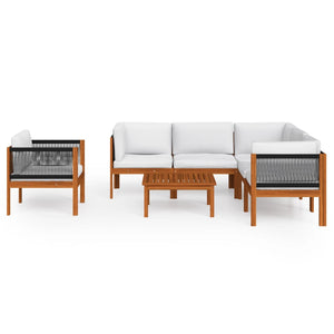 vidaXL 7-Piece Garden Lounge Set with Cushions Cream Acacia Wood & Rope