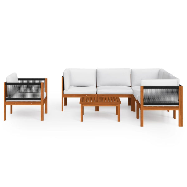 vidaXL 7-Piece Garden Lounge Set with Cushions Cream Acacia Wood & Rope