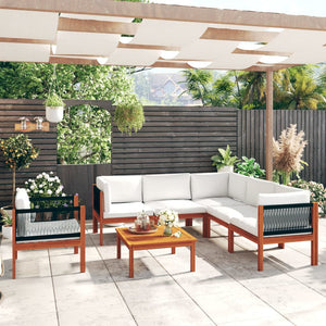 vidaXL 7-Piece Garden Lounge Set with Cushions Cream Acacia Wood & Rope