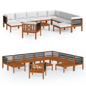 vidaXL 12-piece Garden Lounge Set with Cushions Cream Acacia Wood & Rope