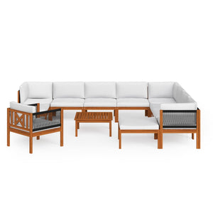 vidaXL 12-piece Garden Lounge Set with Cushions Cream Acacia Wood & Rope