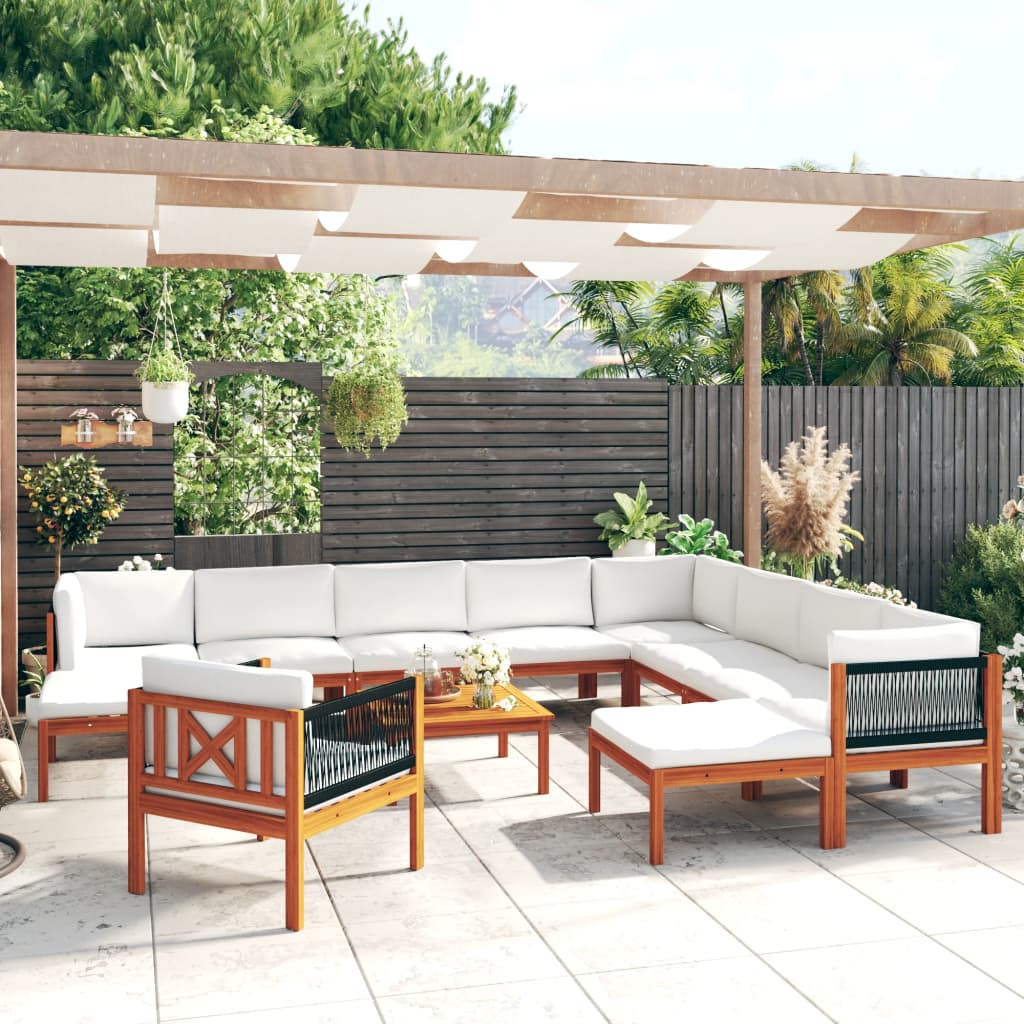 vidaXL 12-piece Garden Lounge Set with Cushions Cream Acacia Wood & Rope