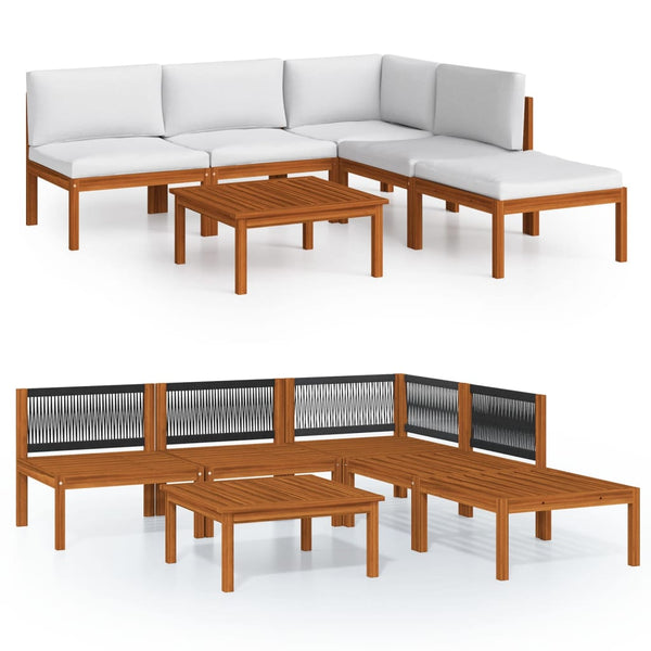 vidaXL 6-piece Garden Lounge Set with Cushions Cream Acacia Wood & Rope