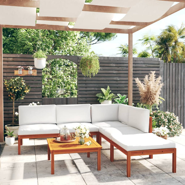 vidaXL 6-piece Garden Lounge Set with Cushions Cream Acacia Wood & Rope
