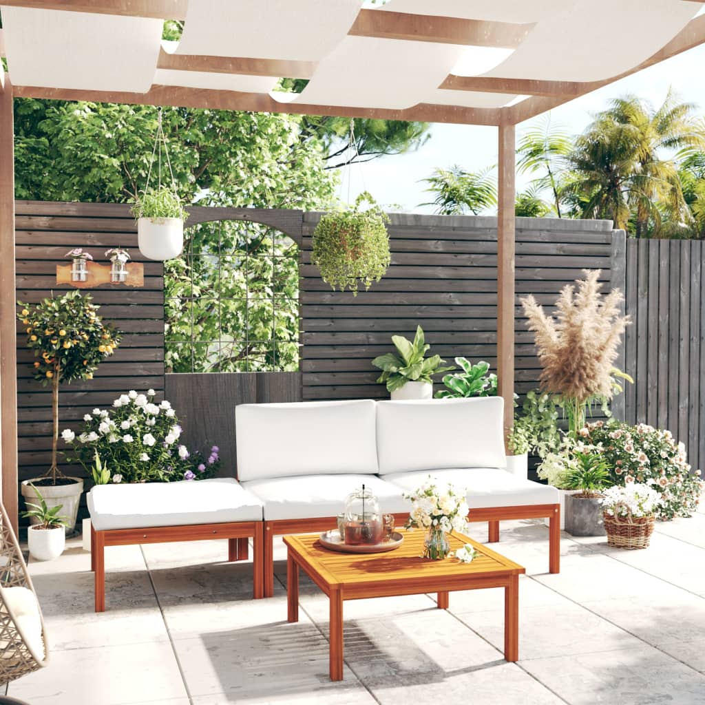 vidaXL 4-Piece Garden Lounge Set with Cushions Cream 63 x 63 cm