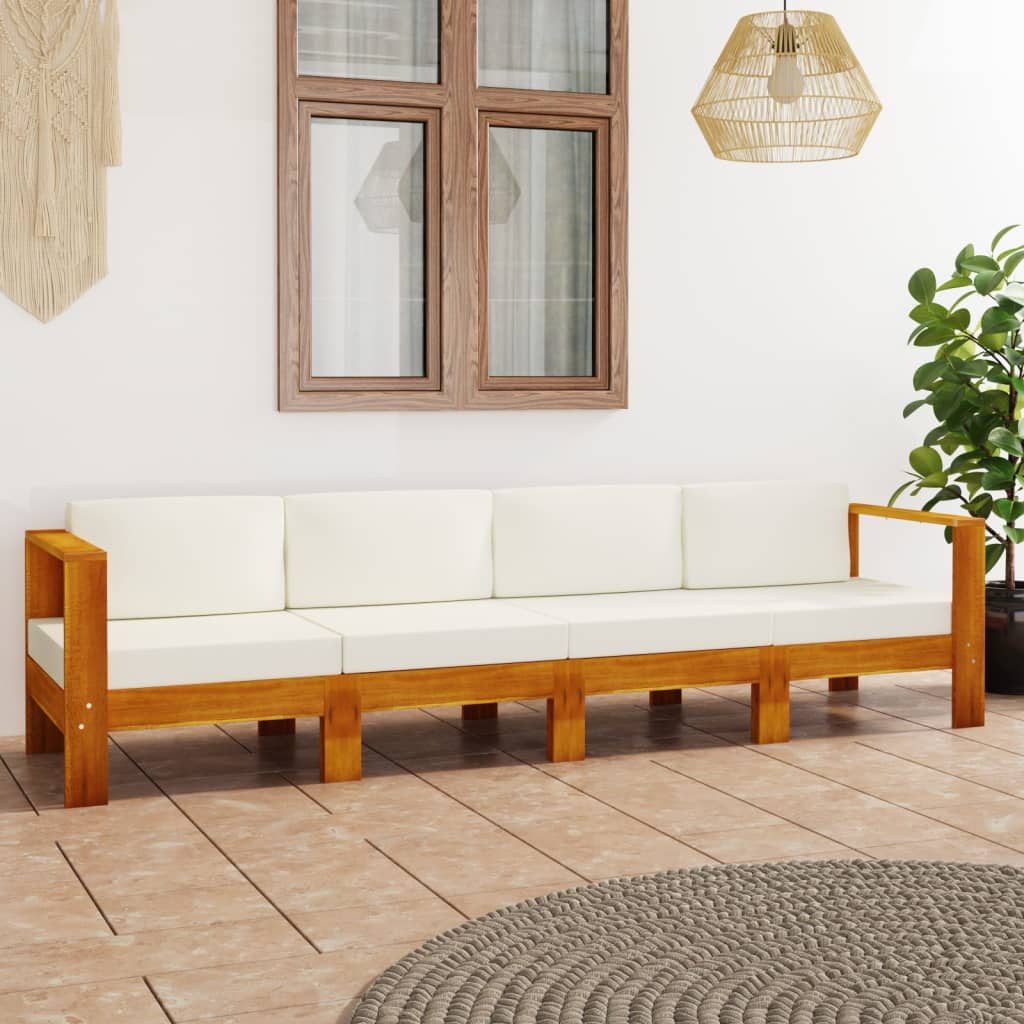 vidaXL 4-Seater Garden Sofa with Cream White Cushions Solid Acacia Wood