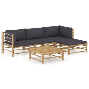 vidaXL 5-piece Garden Lounge Set with Dark Grey Cushions Bamboo