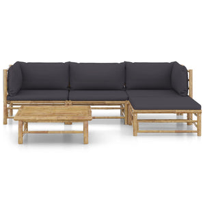 vidaXL 5-piece Garden Lounge Set with Dark Grey Cushions Bamboo
