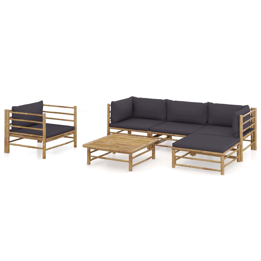 vidaXL 6-Piece Garden Lounge Set with Dark Grey Cushions Bamboo