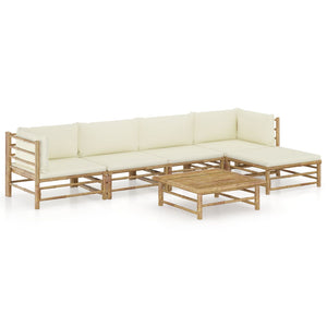 vidaXL 6-Piece Garden Lounge Set with Cream White Cushions Bamboo