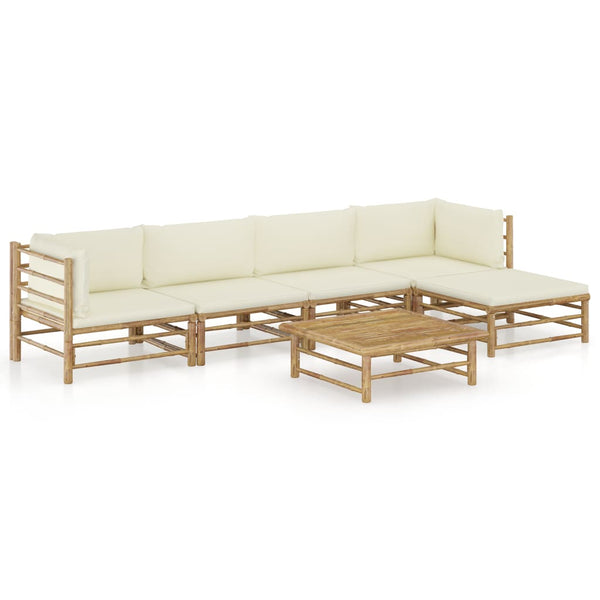 vidaXL 6-Piece Garden Lounge Set with Cream White Cushions Bamboo