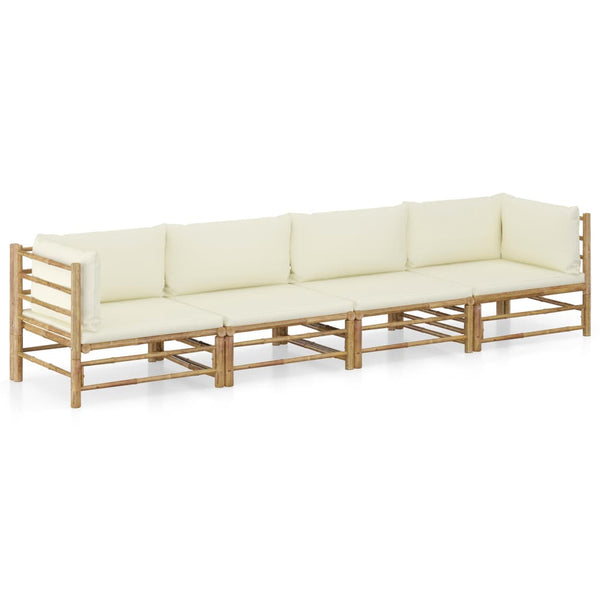 vidaXL 4-Piece Garden Lounge Set with Cream White Cushions Bamboo