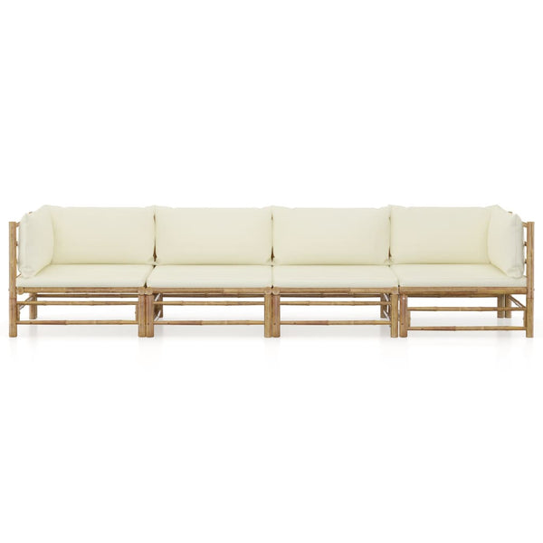 vidaXL 4-Piece Garden Lounge Set with Cream White Cushions Bamboo