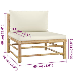 vidaXL 4-Piece Garden Lounge Set with Cream White Cushions Bamboo