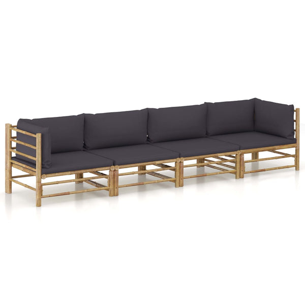 vidaXL 4-Piece Garden Lounge Set with Dark Grey Cushions Bamboo