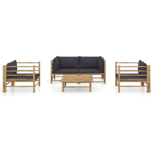 vidaXL 5-piece Garden Lounge Set with Dark Grey Cushions Bamboo