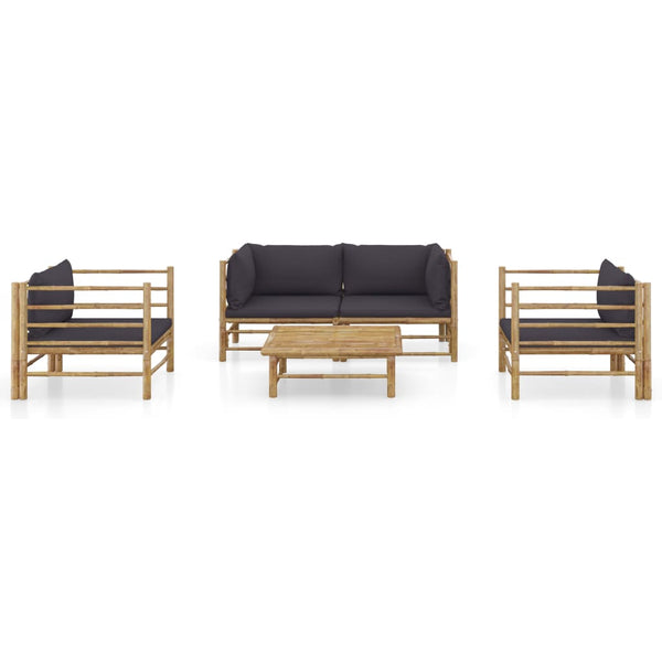 vidaXL 5-piece Garden Lounge Set with Dark Grey Cushions Bamboo