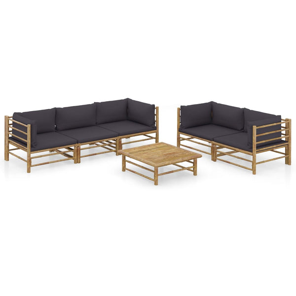 vidaXL 6-Piece Garden Lounge Set with Dark Grey Cushions Bamboo