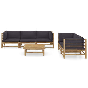 vidaXL 6-Piece Garden Lounge Set with Dark Grey Cushions Bamboo