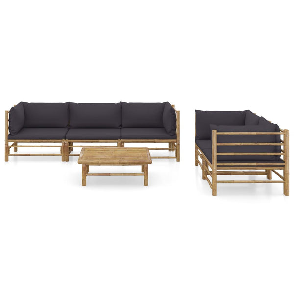 vidaXL 6-Piece Garden Lounge Set with Dark Grey Cushions Bamboo