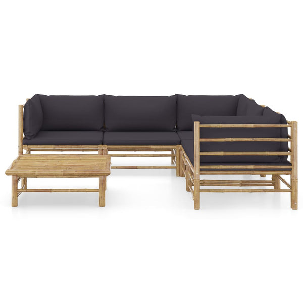 vidaXL 6-Piece Garden Lounge Set with Dark Grey Cushions Bamboo