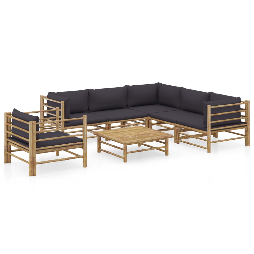 vidaXL 7-piece Garden Lounge Set with Dark Grey Cushions Bamboo