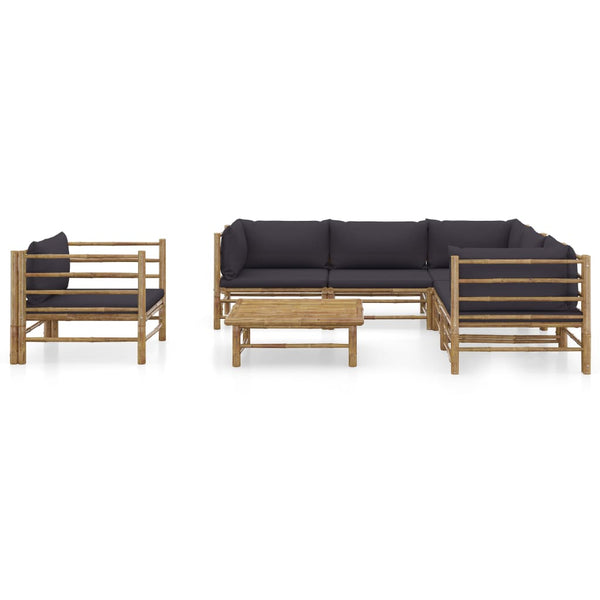 vidaXL 7-piece Garden Lounge Set with Dark Grey Cushions Bamboo