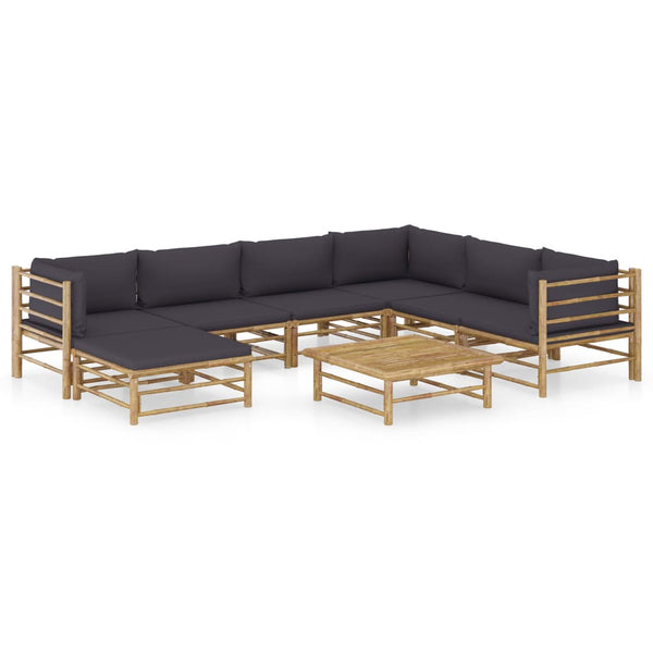 vidaXL 8-Piece Garden Lounge Set with Dark Grey Cushions Bamboo