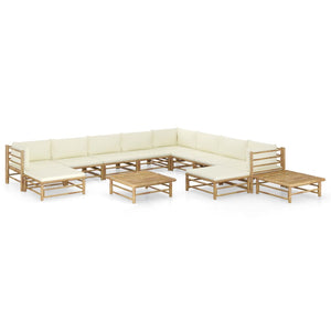 vidaXL 12-piece Garden Lounge Set with Cream White Cushions Bamboo