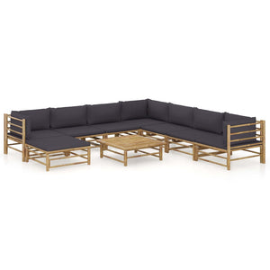 vidaXL 9-piece Garden Lounge Set with Dark Grey Cushions Bamboo
