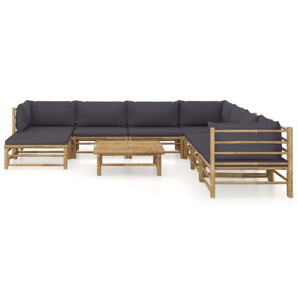 vidaXL 9-piece Garden Lounge Set with Dark Grey Cushions Bamboo