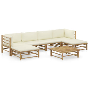 vidaXL 7-piece Garden Lounge Set with Cream White Cushions Bamboo