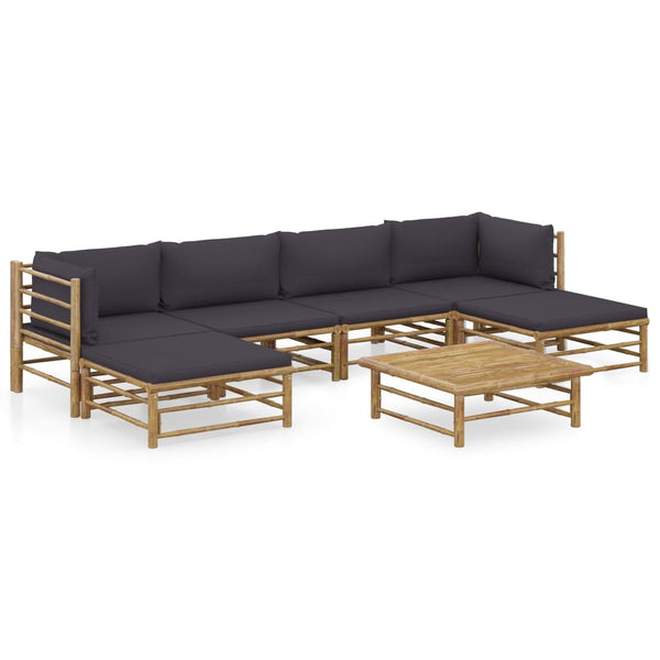 vidaXL 7-piece Garden Lounge Set with Dark Grey Cushions Bamboo