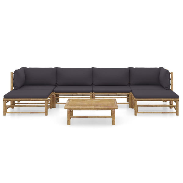 vidaXL 7-piece Garden Lounge Set with Dark Grey Cushions Bamboo