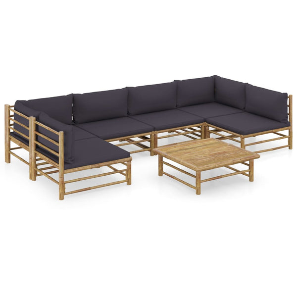 vidaXL 7-piece Garden Lounge Set with Dark Grey Cushions Bamboo