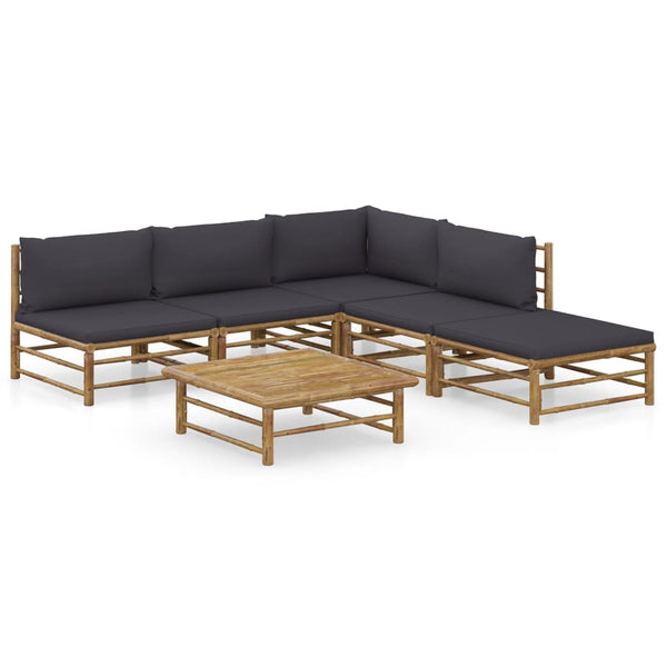 vidaXL 6-Piece Garden Lounge Set with Dark Grey Cushions Bamboo