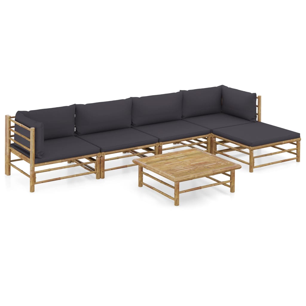 vidaXL 6-Piece Garden Lounge Set with Dark Grey Cushions Bamboo
