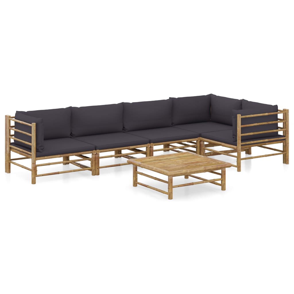 vidaXL 6-Piece Garden Lounge Set with Dark Grey Cushions Bamboo