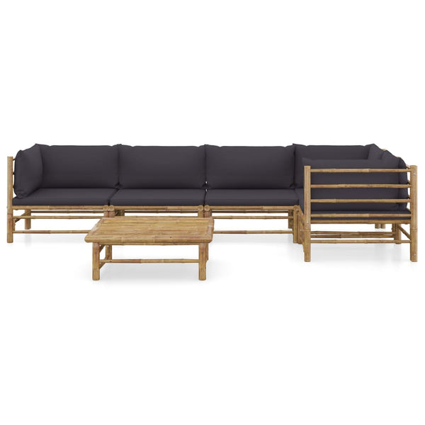 vidaXL 6-Piece Garden Lounge Set with Dark Grey Cushions Bamboo