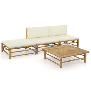 vidaXL 4-Piece Garden Lounge Set with Cream White Cushions Bamboo