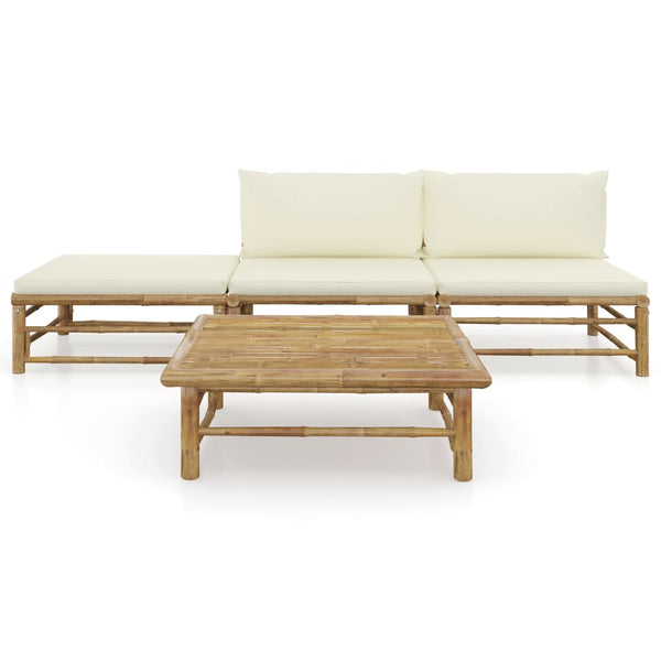 vidaXL 4-Piece Garden Lounge Set with Cream White Cushions Bamboo