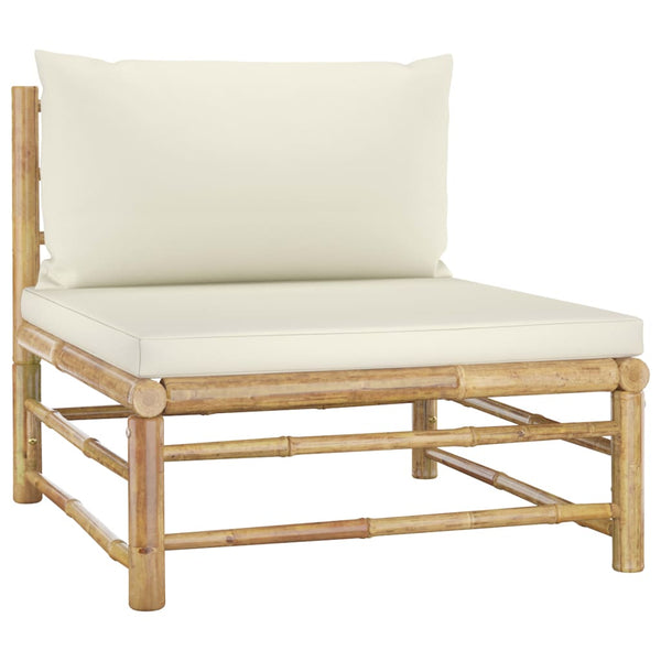 vidaXL 4-Piece Garden Lounge Set with Cream White Cushions Bamboo