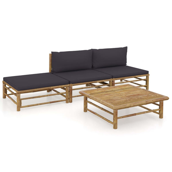 vidaXL 4-Piece Garden Lounge Set with Dark Grey Cushions Bamboo