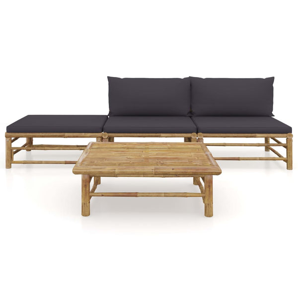 vidaXL 4-Piece Garden Lounge Set with Dark Grey Cushions Bamboo