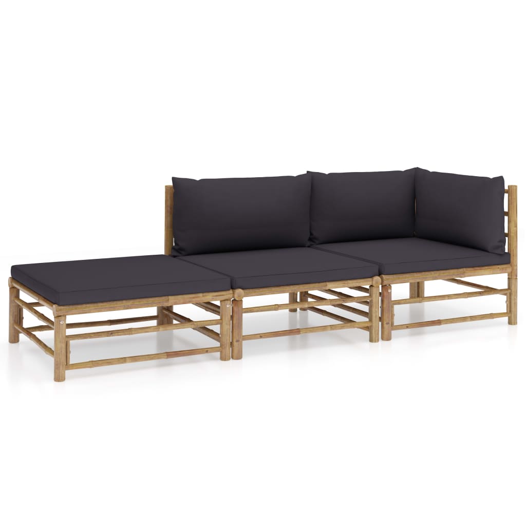 vidaXL 3-Piece Garden Lounge Set with Dark Grey Cushions Bamboo